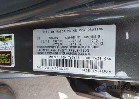 2013 Mazda Mazda3 I Touring from USA, damaged, VIN JM1BL1LP2D1767623